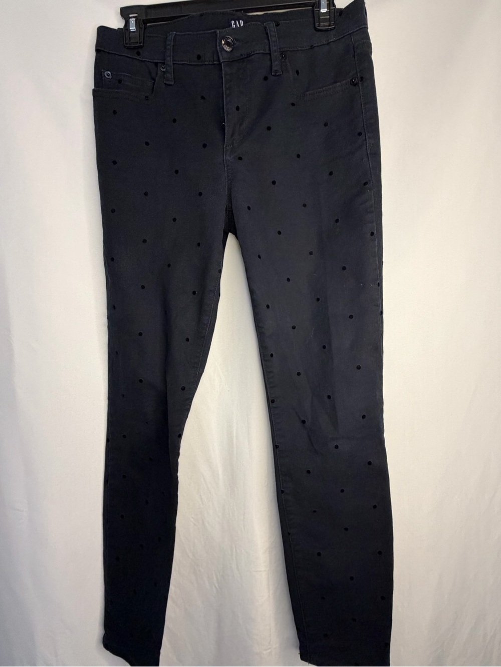 Gap True Skinny Black Flocked Polka Dot Jeans Size 27R - Picture 2 of 9